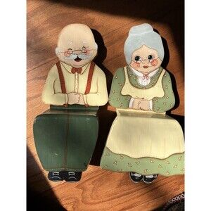 Vintage 80s Wooden Hand Painted Grandma & Grandpa Country Kitchen Cottagecore